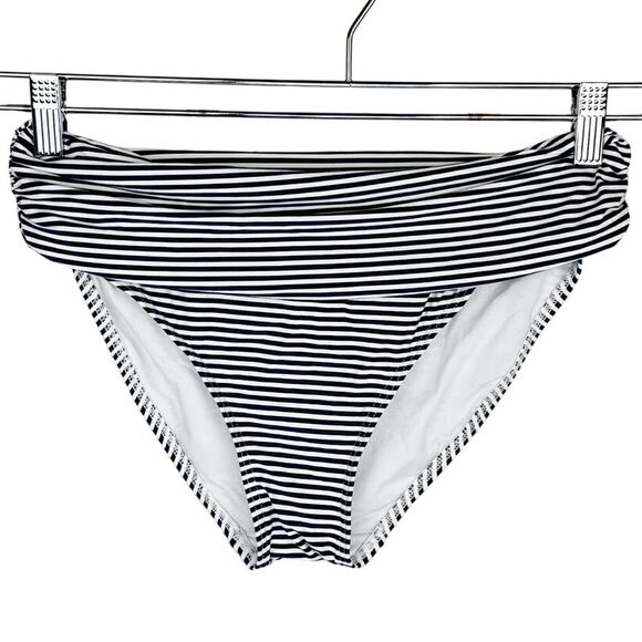 bond-eye Australia Navy Blue & White Striped Mid Rise Swim Bikini Bottoms Sz 6 - Picture 1 of 12
